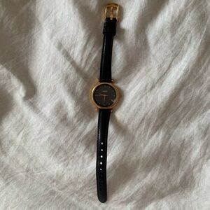 Fossil Gold Face Black Leather Strap Watch